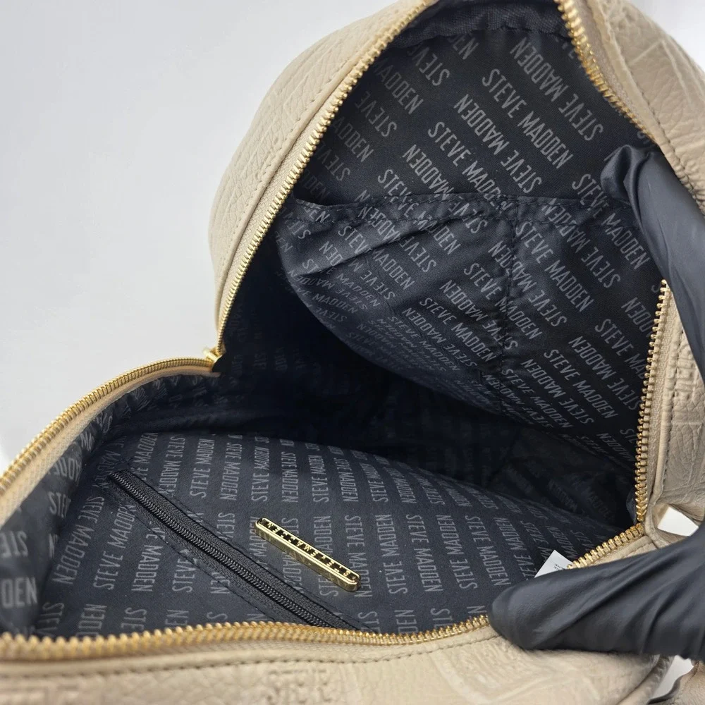 Steve‎ Madden Monogram Embossed Mini Backpack Chain Detail Cream